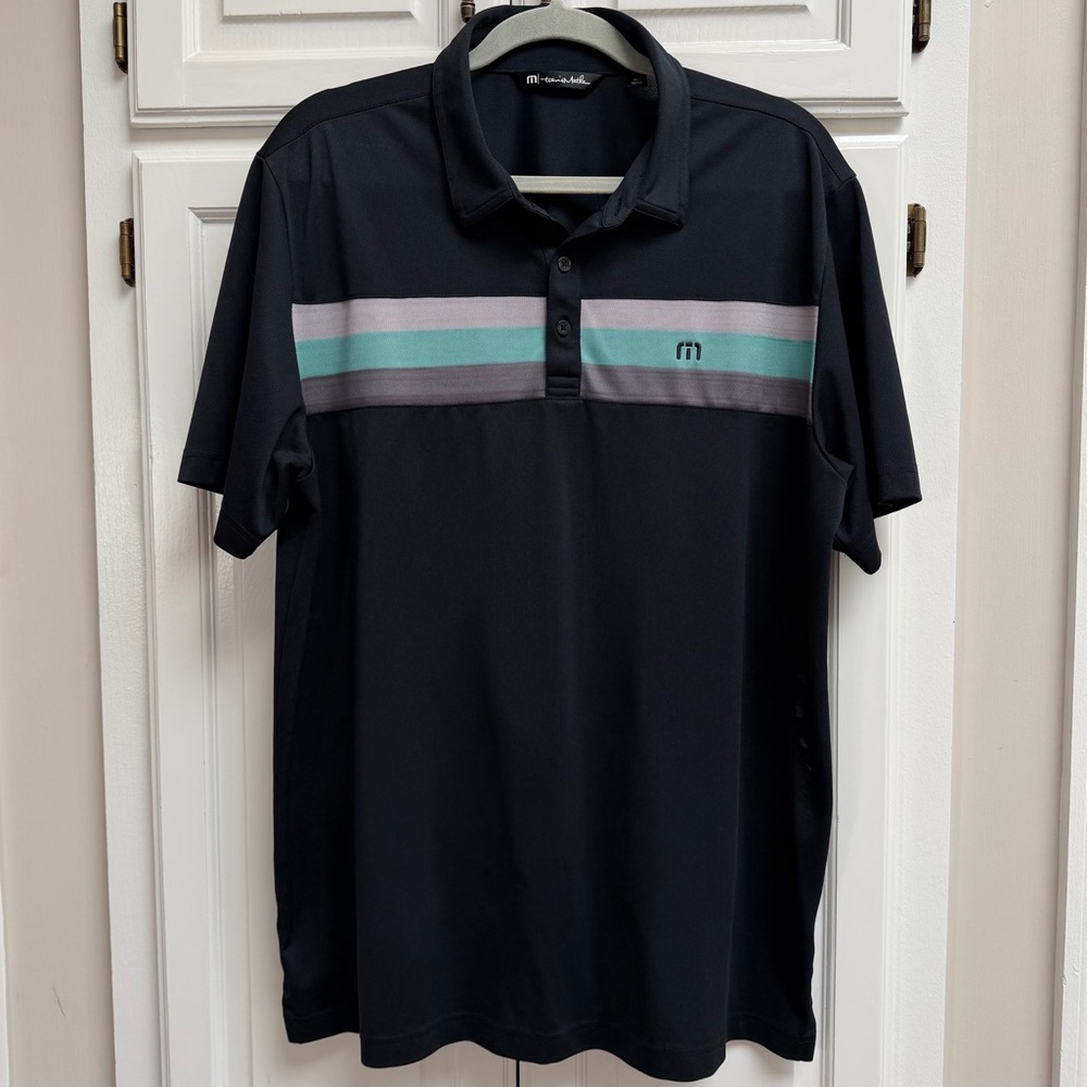 Travis Mathew Men’s Dogwood Golf Polo Shirt Black Aqua Blue Gray Size XL - Picture 2 of 11